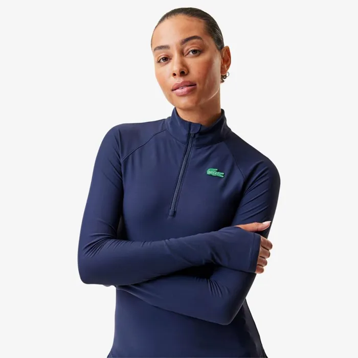 Sweaters and Sweatshirts Women Lacoste Women039s Lacoste X Bandier Pro Fleece QuarterZip Navy Blue 423