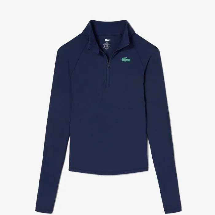Sweaters and Sweatshirts Women Lacoste Women039s Lacoste X Bandier Pro Fleece QuarterZip Navy Blue 423