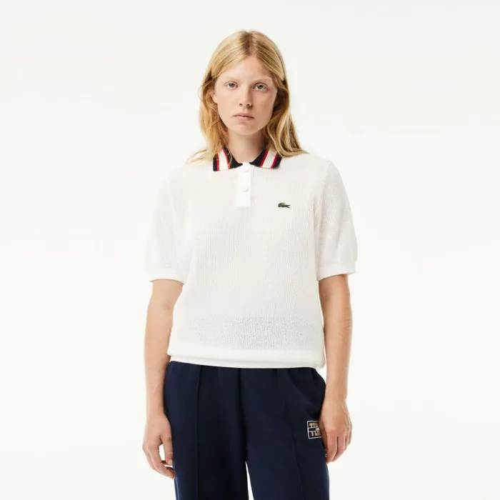 Sweaters and Sweatshirts Women Lacoste Women039s Short Sleeve Polo Neck Cotton Sweater White Navy Blue Red Qih Sweaters and Sweatshirts Women Lacoste Women039s Short Sleeve Polo Neck Cotton Sweater White Navy Blue Red Qih