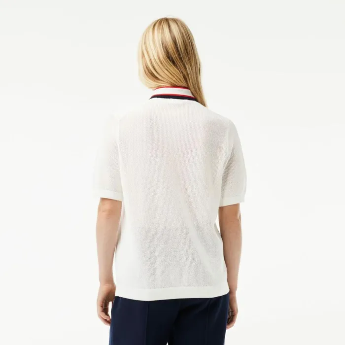 Sweaters and Sweatshirts Women Lacoste Women039s Short Sleeve Polo Neck Cotton Sweater White Navy Blue Red Qih