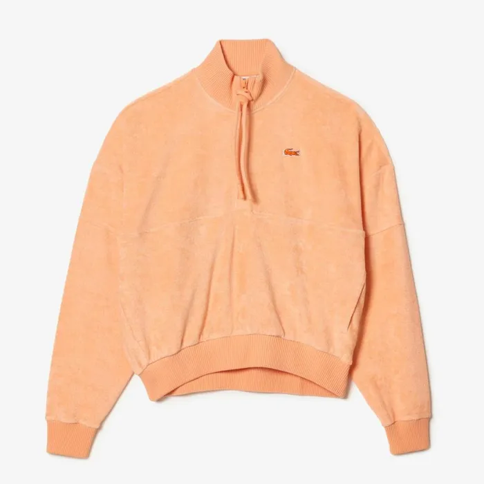 Sweaters and Sweatshirts Women Lacoste Womens HighNeck Terry Cloth Half Zip Sweatshirt Light Orange Heb