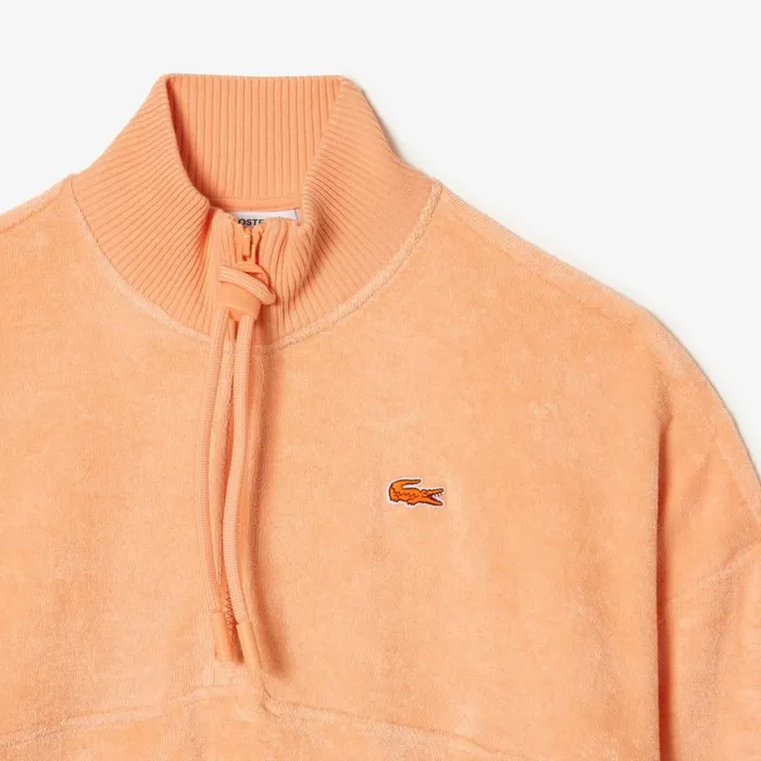 Sweaters and Sweatshirts Women Lacoste Womens HighNeck Terry Cloth Half Zip Sweatshirt Light Orange Heb