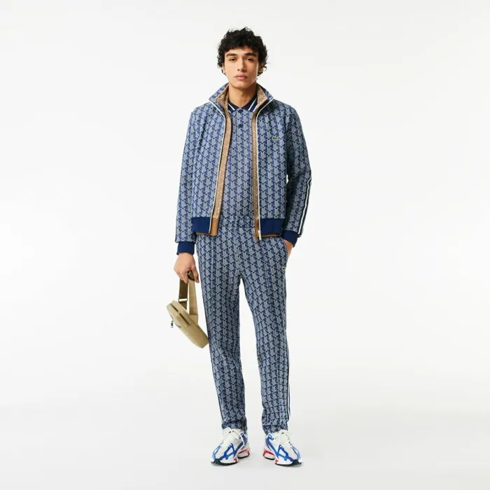 Sweatpants and Trousers Men Lacoste Men039s Jacquard Monogram Paris Sweatpants Navy Blue White Qie