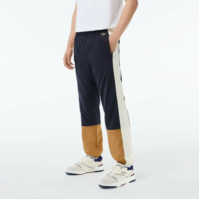 Sweatpants and Trousers Men Lacoste Men039s Waterproof Colorblock Sweatpants Navy Blue Brown White Rhi