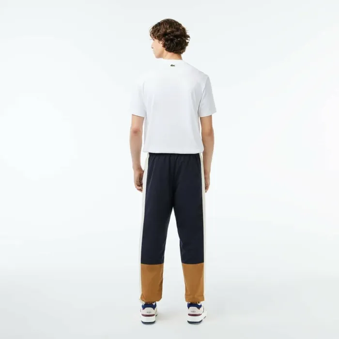 Sweatpants and Trousers Men Lacoste Men039s Waterproof Colorblock Sweatpants Navy Blue Brown White Rhi