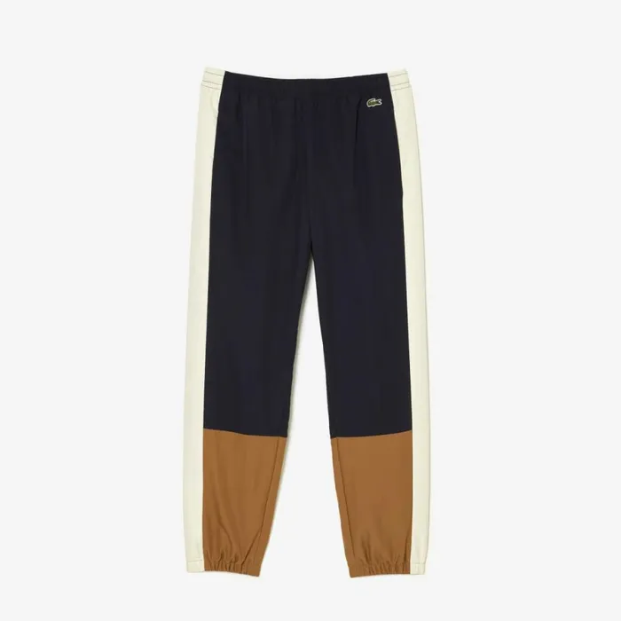 Sweatpants and Trousers Men Lacoste Men039s Waterproof Colorblock Sweatpants Navy Blue Brown White Rhi