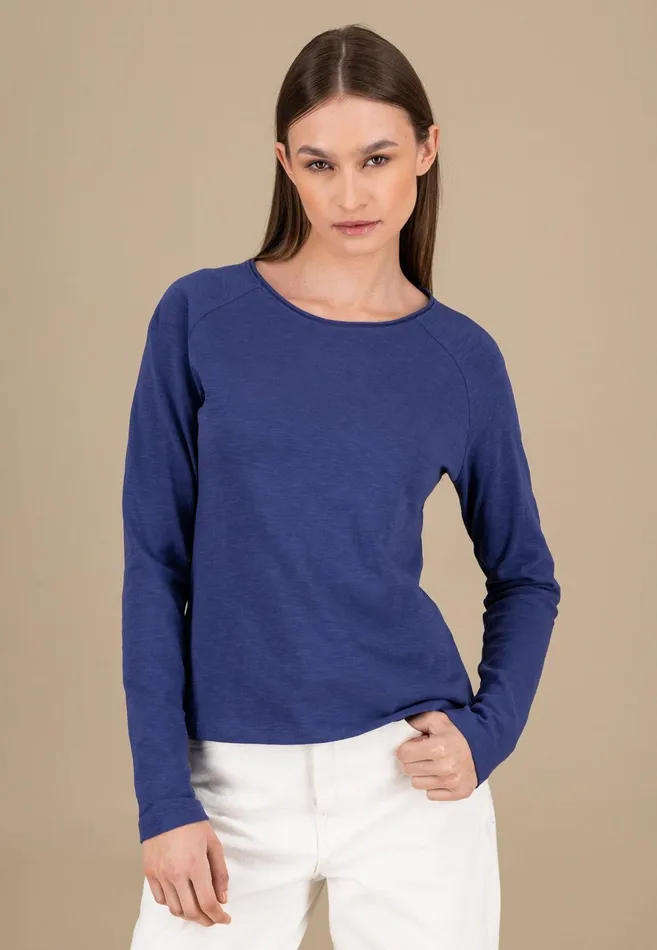 Sweatshirts Women FYNCHHATTON Long sleeved Shirt With A Round Neckline Made Of Cotton Crimson Redblue Purplemilk