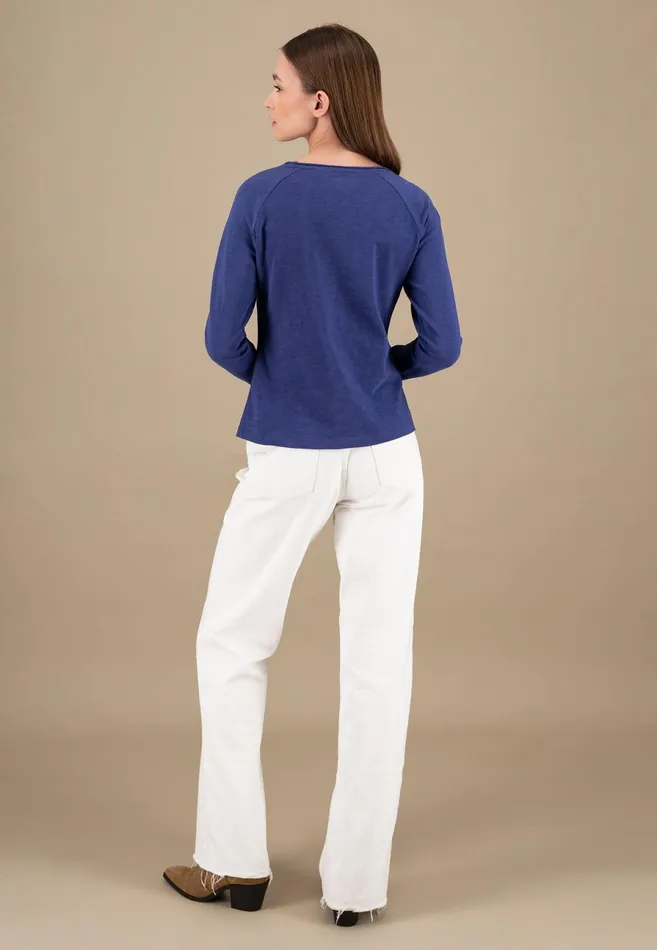 Sweatshirts Women FYNCHHATTON Long sleeved Shirt With A Round Neckline Made Of Cotton Crimson Redblue Purplemilk