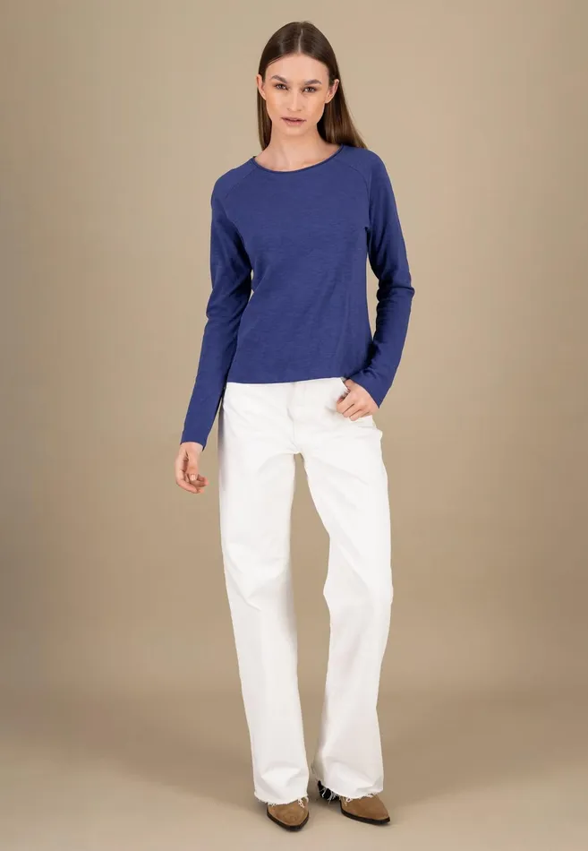 Sweatshirts Women FYNCHHATTON Long sleeved Shirt With A Round Neckline Made Of Cotton Crimson Redblue Purplemilk