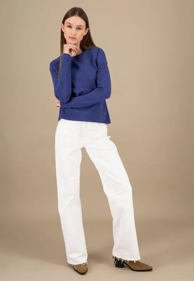 Sweatshirts Women FYNCHHATTON Long sleeved Shirt With A Round Neckline Made Of Cotton Crimson Redblue Purplemilk