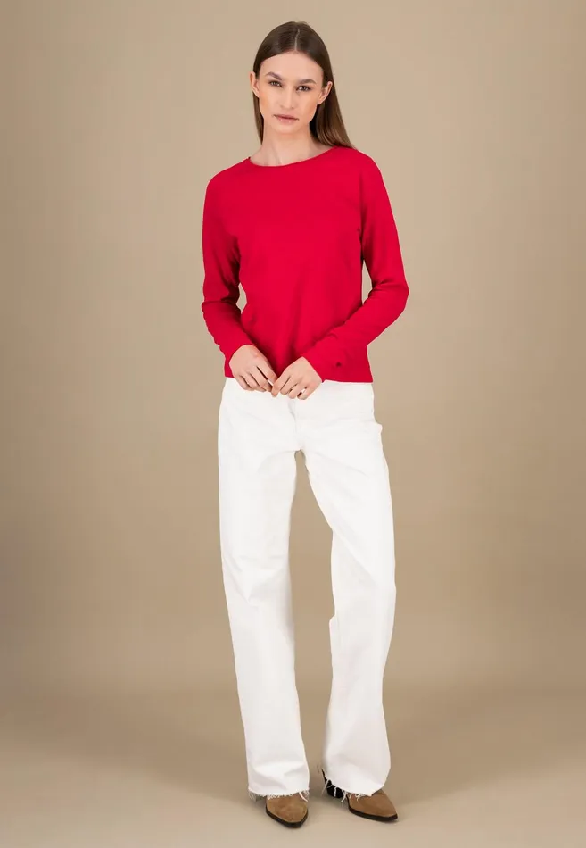 Sweatshirts Women FYNCHHATTON Long sleeved Shirt With A Round Neckline Made Of Cotton Crimson Redblue Purplemilk