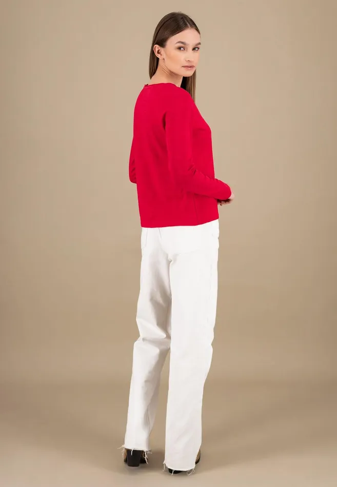 Sweatshirts Women FYNCHHATTON Long sleeved Shirt With A Round Neckline Made Of Cotton Crimson Redblue Purplemilk