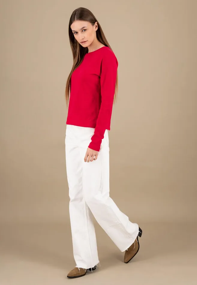 Sweatshirts Women FYNCHHATTON Long sleeved Shirt With A Round Neckline Made Of Cotton Crimson Redblue Purplemilk