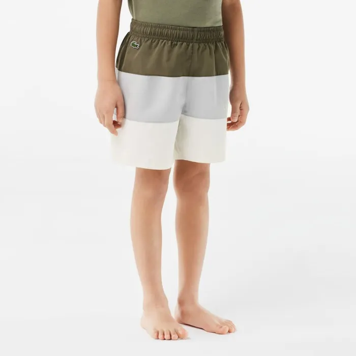 Swim Kids Lacoste Kids039 Colorblock Swim Trunks Khaki Green Grey Chine White Iil