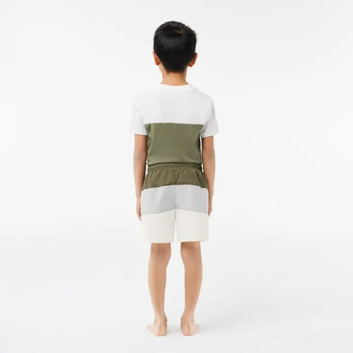 Swim Kids Lacoste Kids039 Colorblock Swim Trunks Khaki Green Grey Chine White Iil