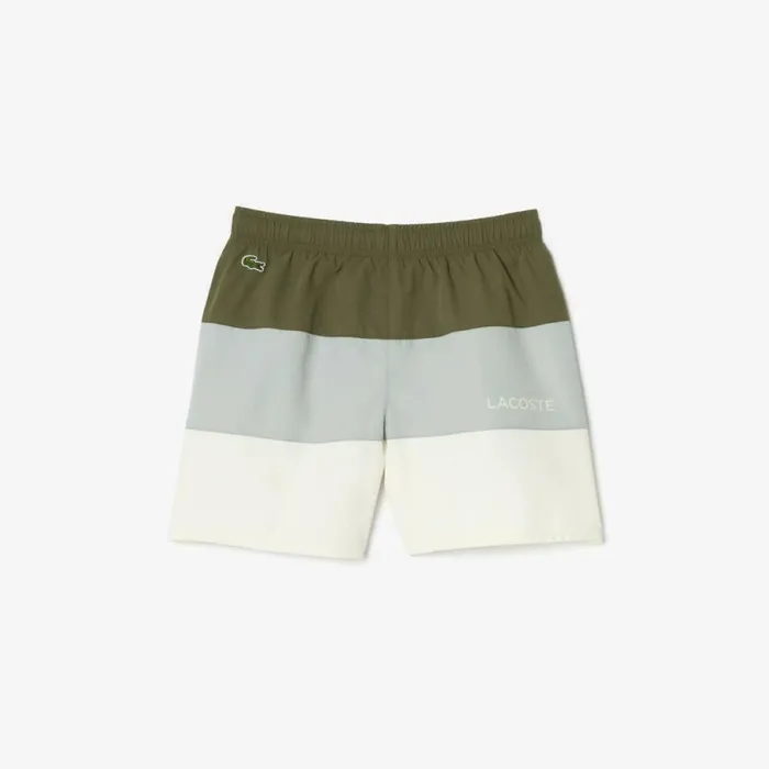 Swim Kids Lacoste Kids039 Colorblock Swim Trunks Khaki Green Grey Chine White Iil
