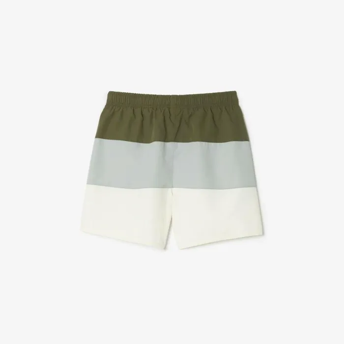 Swim Kids Lacoste Kids039 Colorblock Swim Trunks Khaki Green Grey Chine White Iil