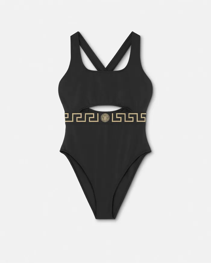 Swimwear Women Versace Greca Border OnePiece Swimsuit Black