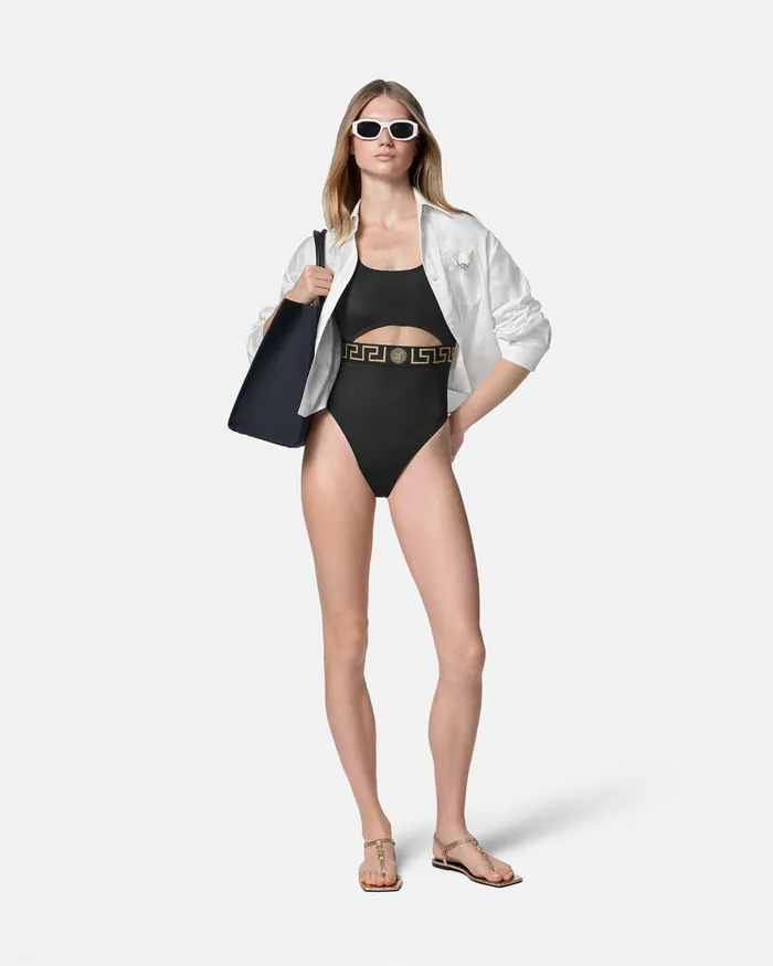 Swimwear Women Versace Greca Border OnePiece Swimsuit Black