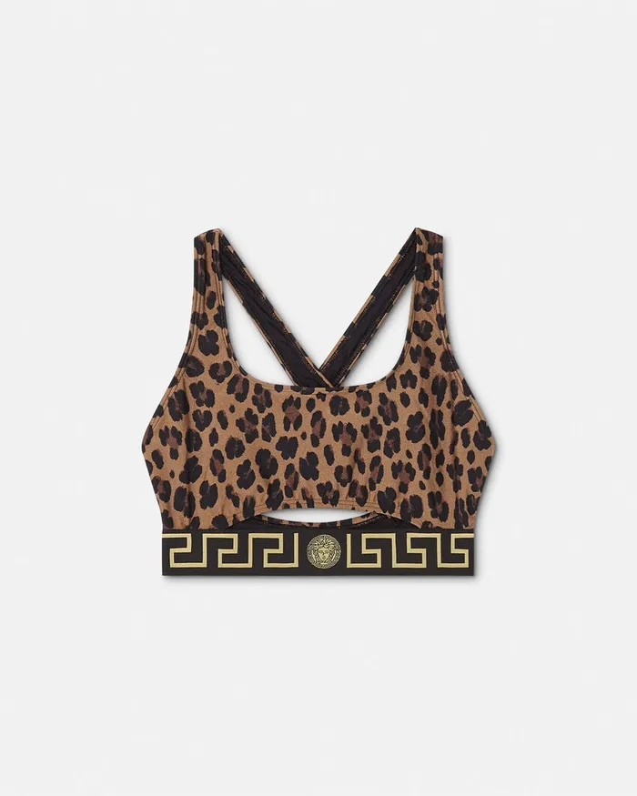 Swimwear Women Versace Leopard Greca Border Bikini Top Animalier
