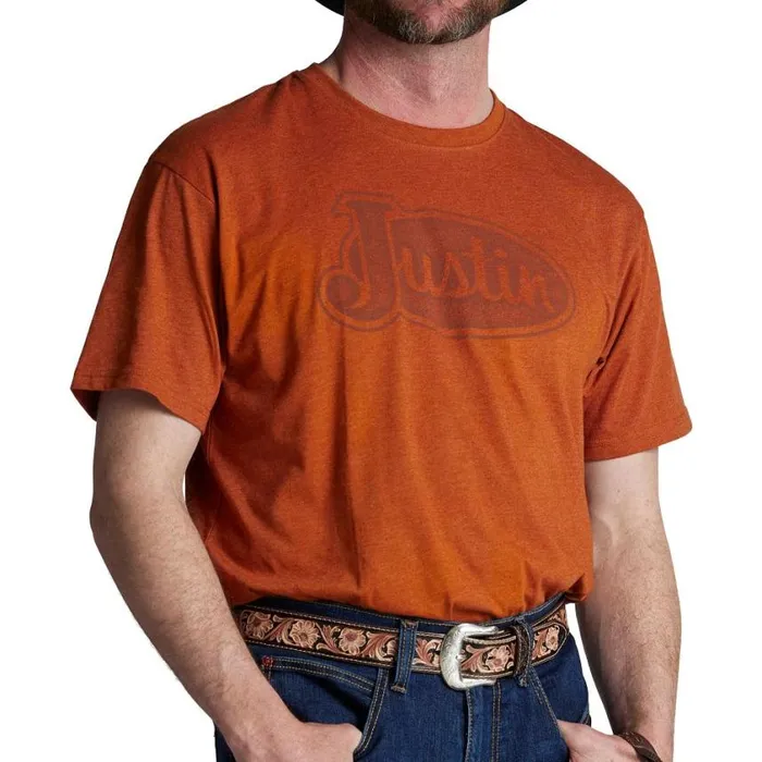 TShirts and Polos Men Justin Boots Justin Logo Tee Rust Heather 040orange041