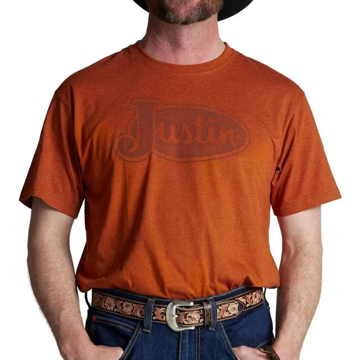 TShirts and Polos Men Justin Boots Justin Logo Tee Rust Heather 040orange041