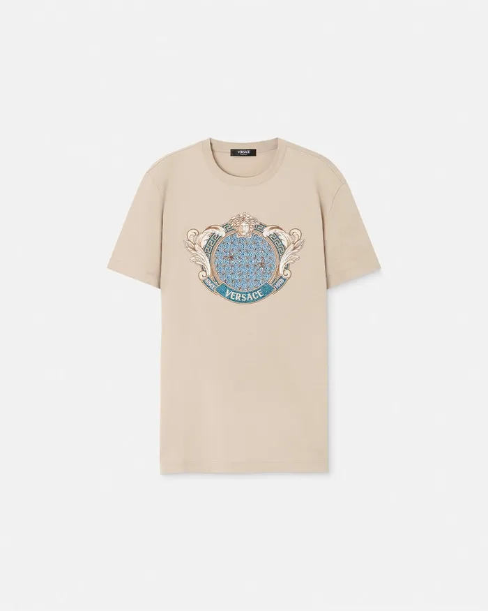 TShirts and Polos Men Versace Crystal Starfish Blason TShirt Beige