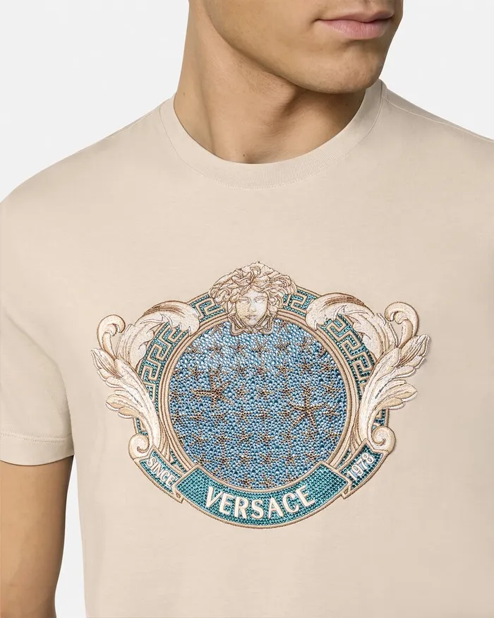 TShirts and Polos Men Versace Crystal Starfish Blason TShirt Beige
