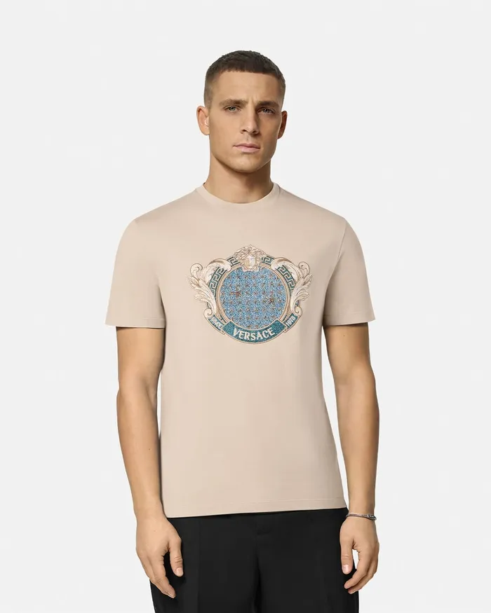 TShirts and Polos Men Versace Crystal Starfish Blason TShirt Beige