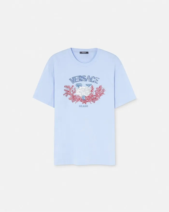 TShirts and Polos Men Versace Embroidered University Coral TShirt Light Blue