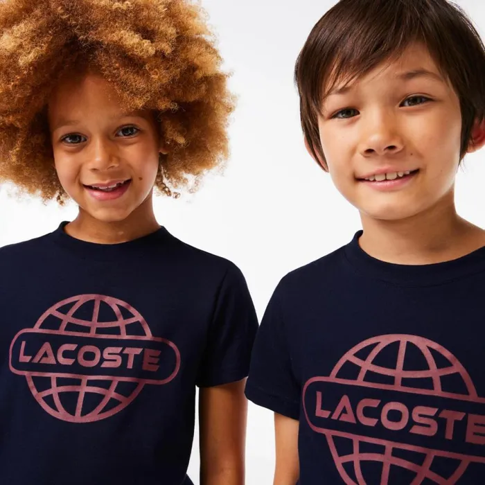 TShirts and Tops Kids Lacoste Kids039 Cotton Jersey Planet Print TShirt Navy Blue 166