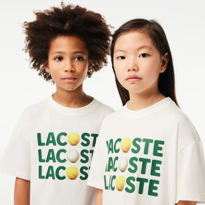TShirts and Tops Kids Lacoste Kids039 Relaxed Fit Cotton Tennis Ball TShirt White 70v