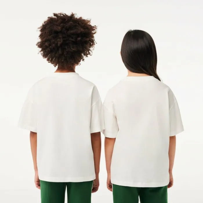 TShirts and Tops Kids Lacoste Kids039 Relaxed Fit Cotton Tennis Ball TShirt White 70v