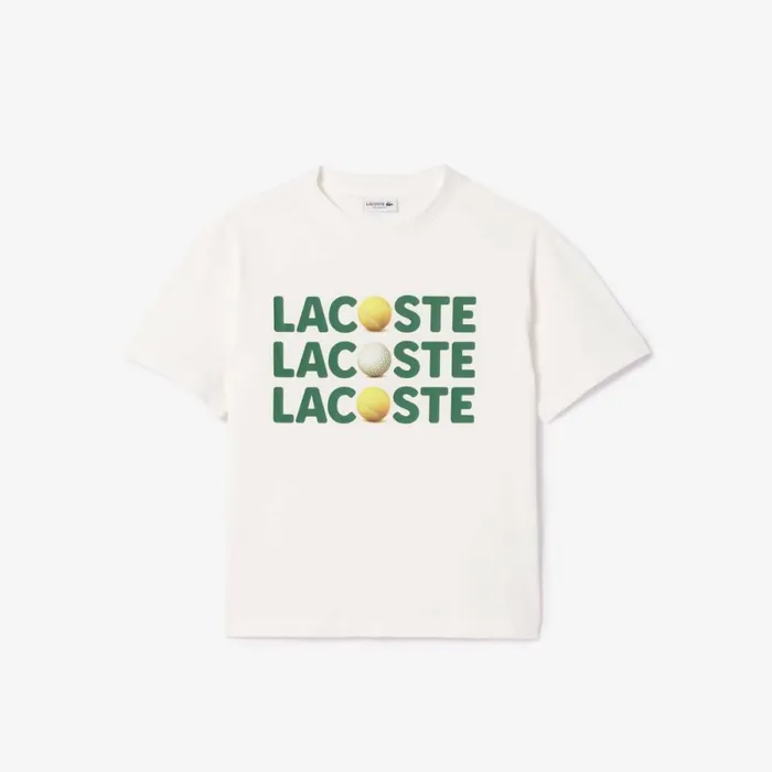 TShirts and Tops Kids Lacoste Kids039 Relaxed Fit Cotton Tennis Ball TShirt White 70v