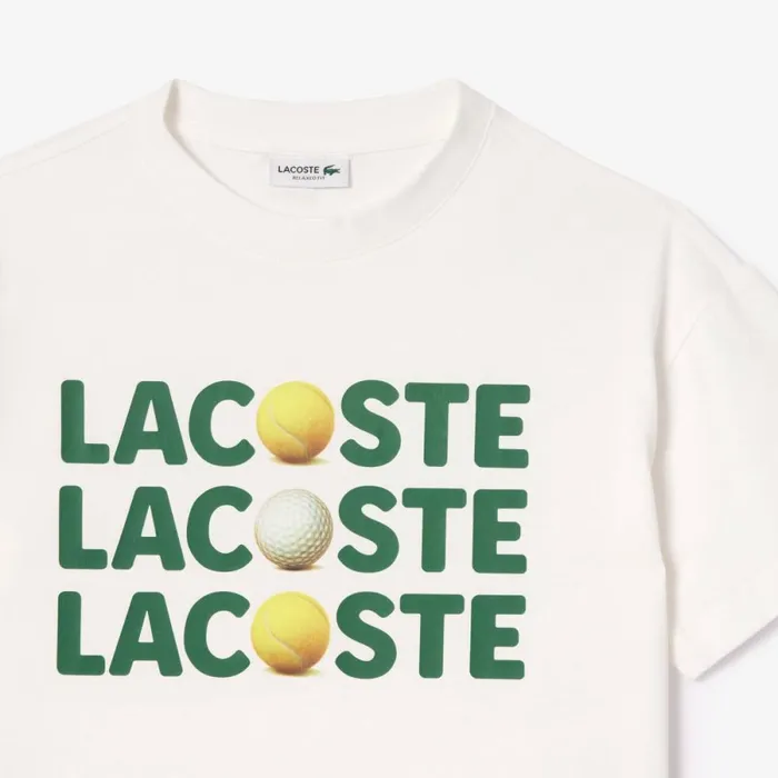 TShirts and Tops Kids Lacoste Kids039 Relaxed Fit Cotton Tennis Ball TShirt White 70v