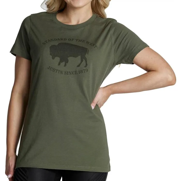TShirts and Tops Women Justin Boots Bison Tee Olive 040green041