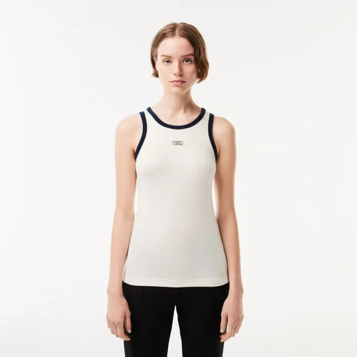 TShirts and Tops Women Lacoste Women039s Flowing Rib Knit Tennis Badge Tank White Navy Blue Ev0 TShirts and Tops Women Lacoste Women039s Flowing Rib Knit Tennis Badge Tank White Navy Blue Ev0
