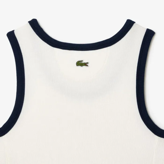 TShirts and Tops Women Lacoste Women039s Flowing Rib Knit Tennis Badge Tank White Navy Blue Ev0