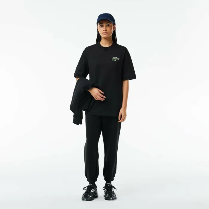 TShirts Men Lacoste Unisex Loose Fit Large Croc Organic Heavy Cotton TShirt Black 031
