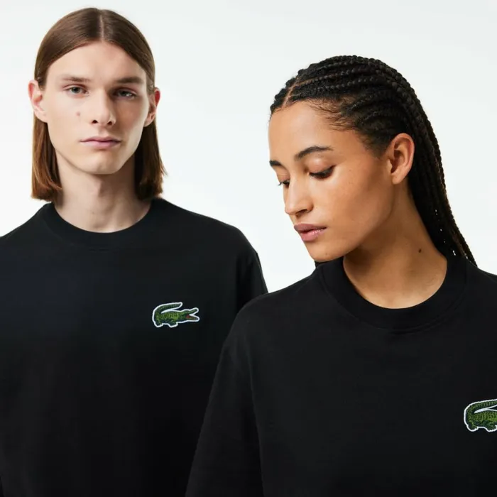 TShirts Men Lacoste Unisex Loose Fit Large Croc Organic Heavy Cotton TShirt Black 031
