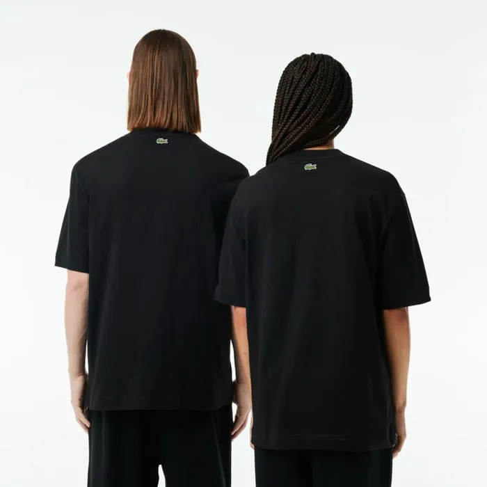 TShirts Men Lacoste Unisex Loose Fit Large Croc Organic Heavy Cotton TShirt Black 031