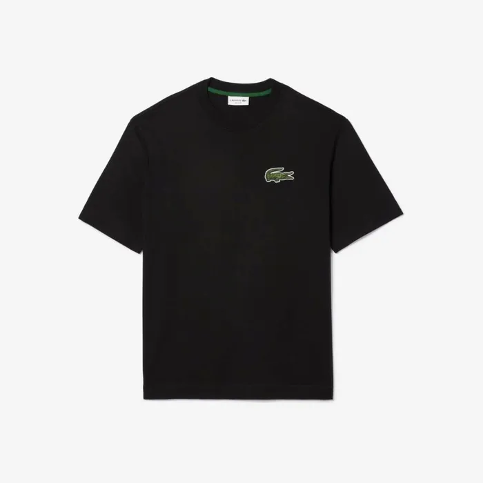 TShirts Men Lacoste Unisex Loose Fit Large Croc Organic Heavy Cotton TShirt Black 031