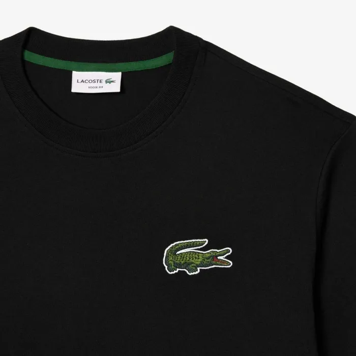 TShirts Men Lacoste Unisex Loose Fit Large Croc Organic Heavy Cotton TShirt Black 031