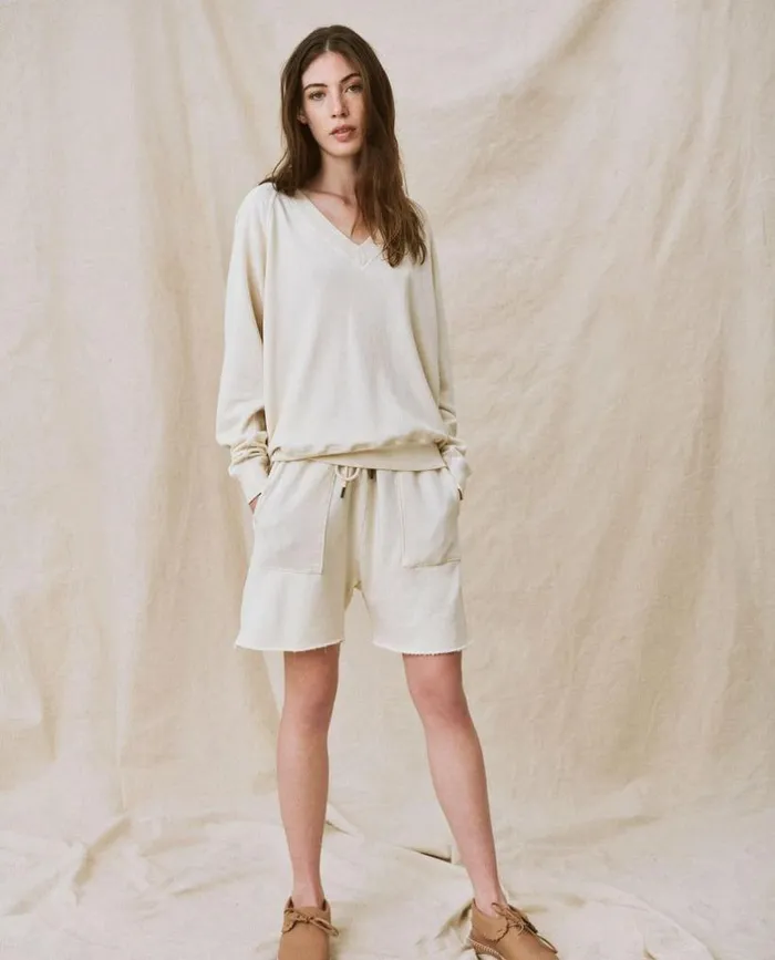 Tees and Sweats The Great The VNeck Sweatshirt Washed White