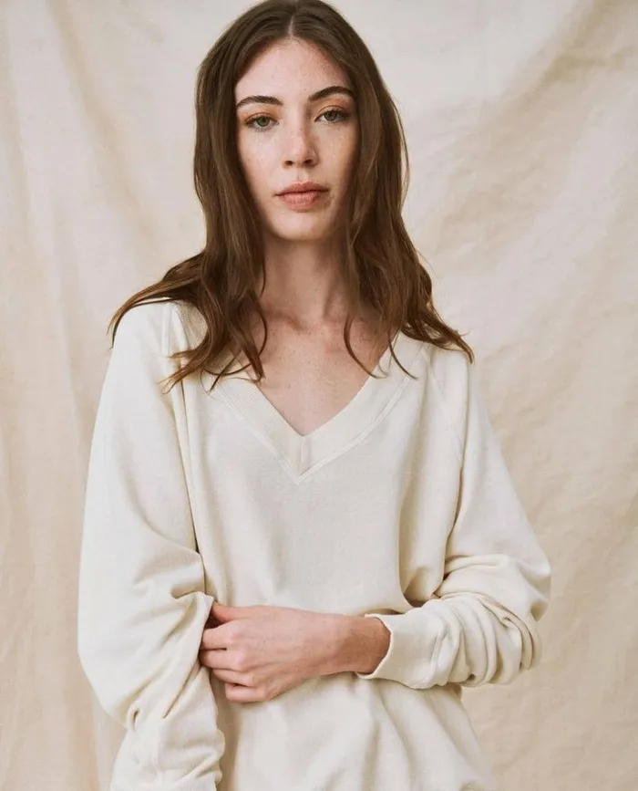 Tees and Sweats The Great The VNeck Sweatshirt Washed White