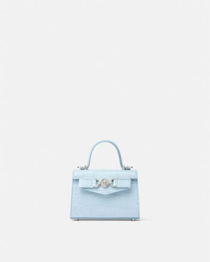 Top Handle Women Versace CrocEffect Medusa 03995 Mini Bag Light Blue