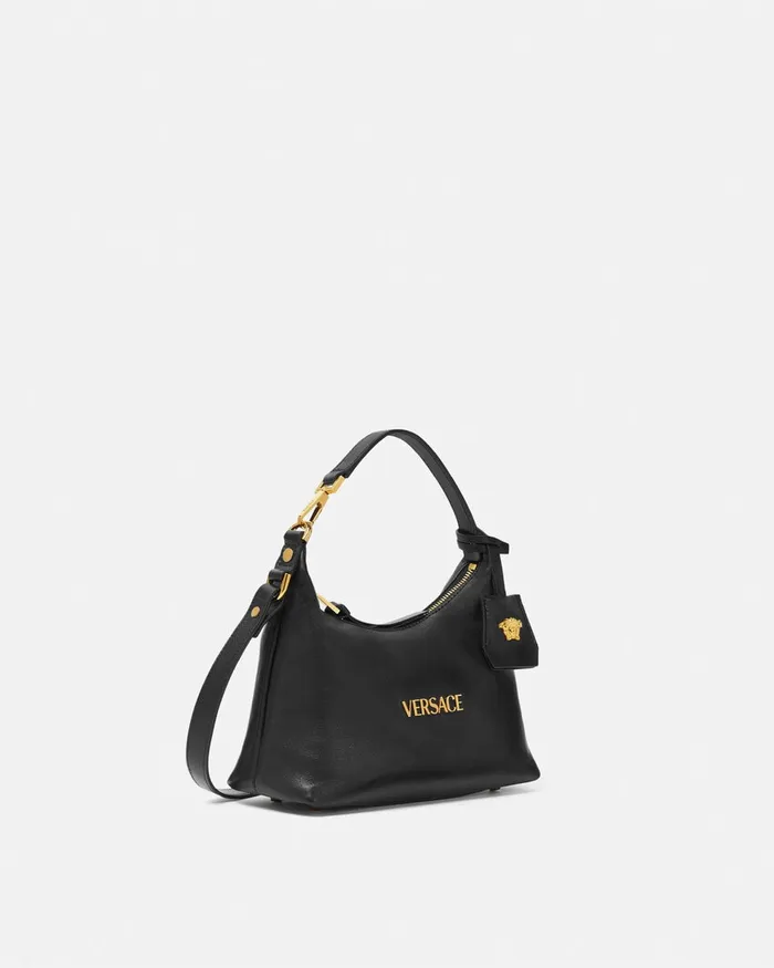 Top Handle Women Versace Tag Hobo Handbag Blackgold
