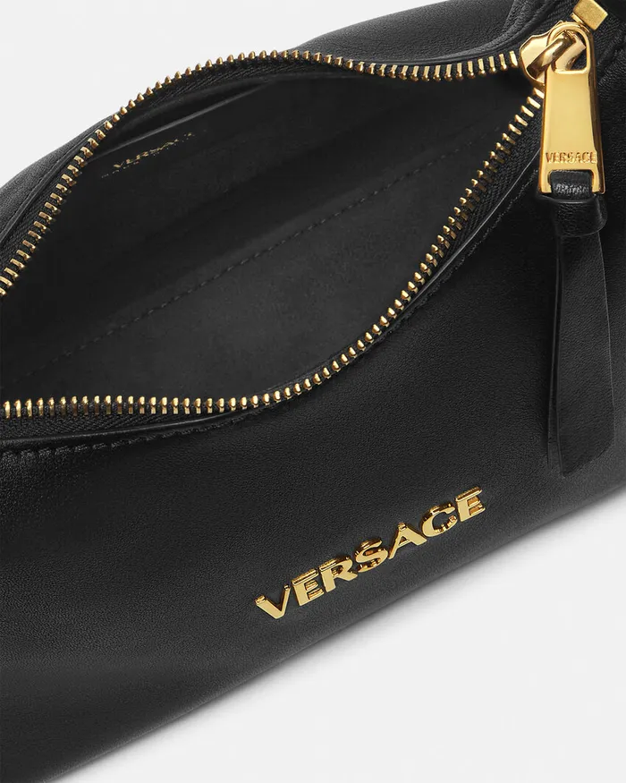 Top Handle Women Versace Tag Hobo Handbag Blackgold