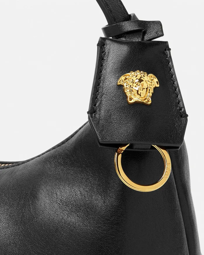 Top Handle Women Versace Tag Hobo Handbag Blackgold