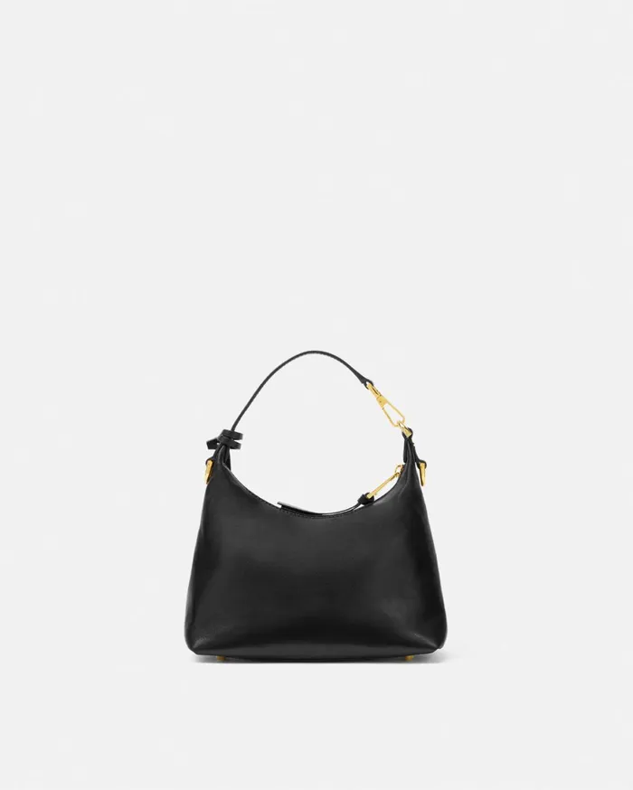 Top Handle Women Versace Tag Hobo Handbag Blackgold